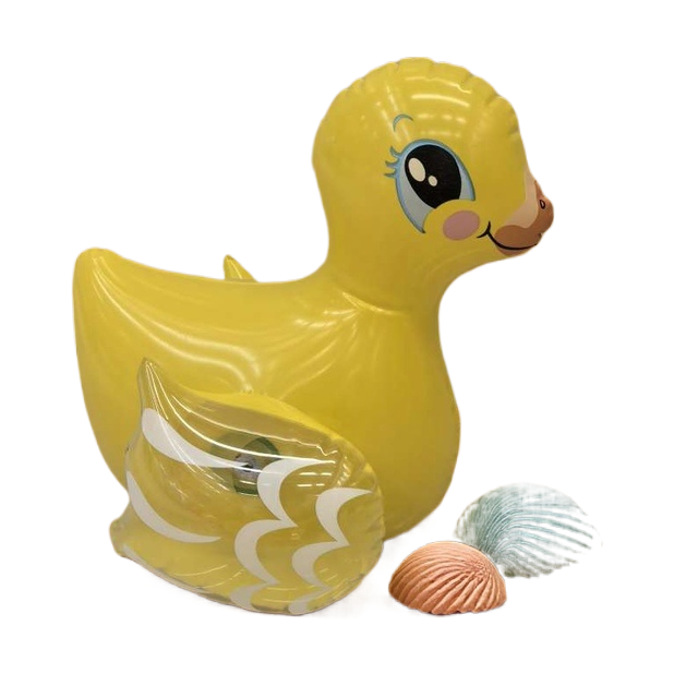 半透明翅膀微笑小黄鸭充气型玩具白底实物图