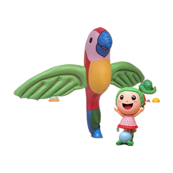 微笑展翅可爱鹦鹉充气玩具儿童婴儿白底实物图