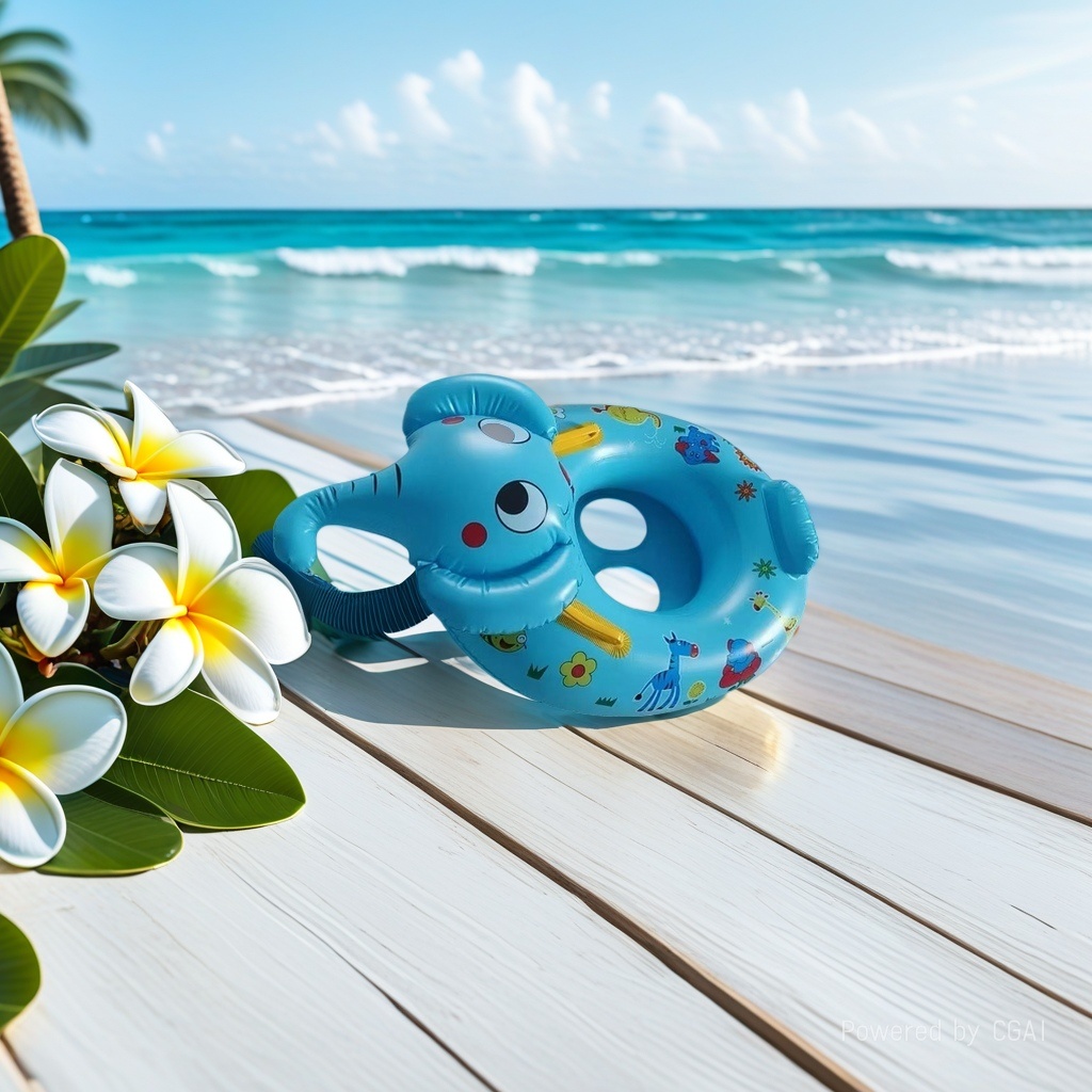 蓝色大象带坐垫充气游泳圈儿童适用
