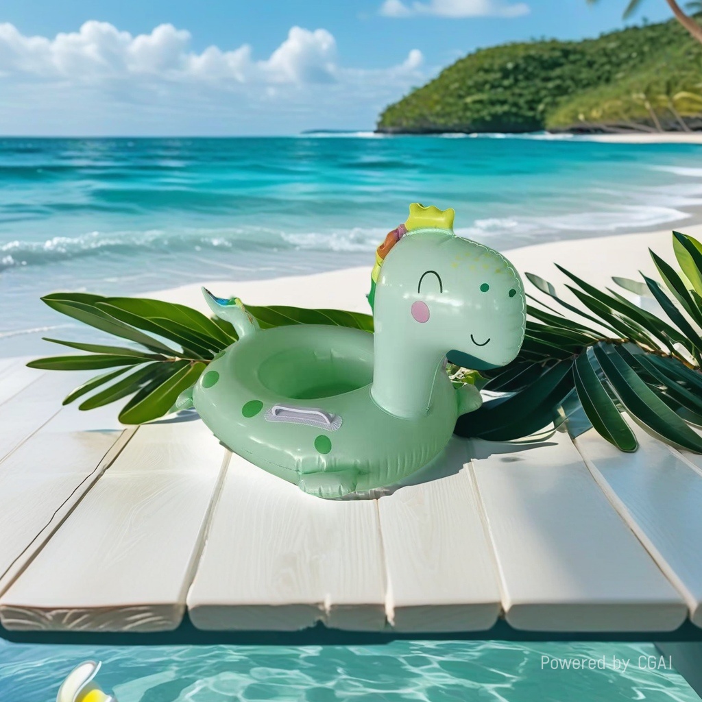 微笑恐龙充气游泳圈带扶手儿童夏季产品图