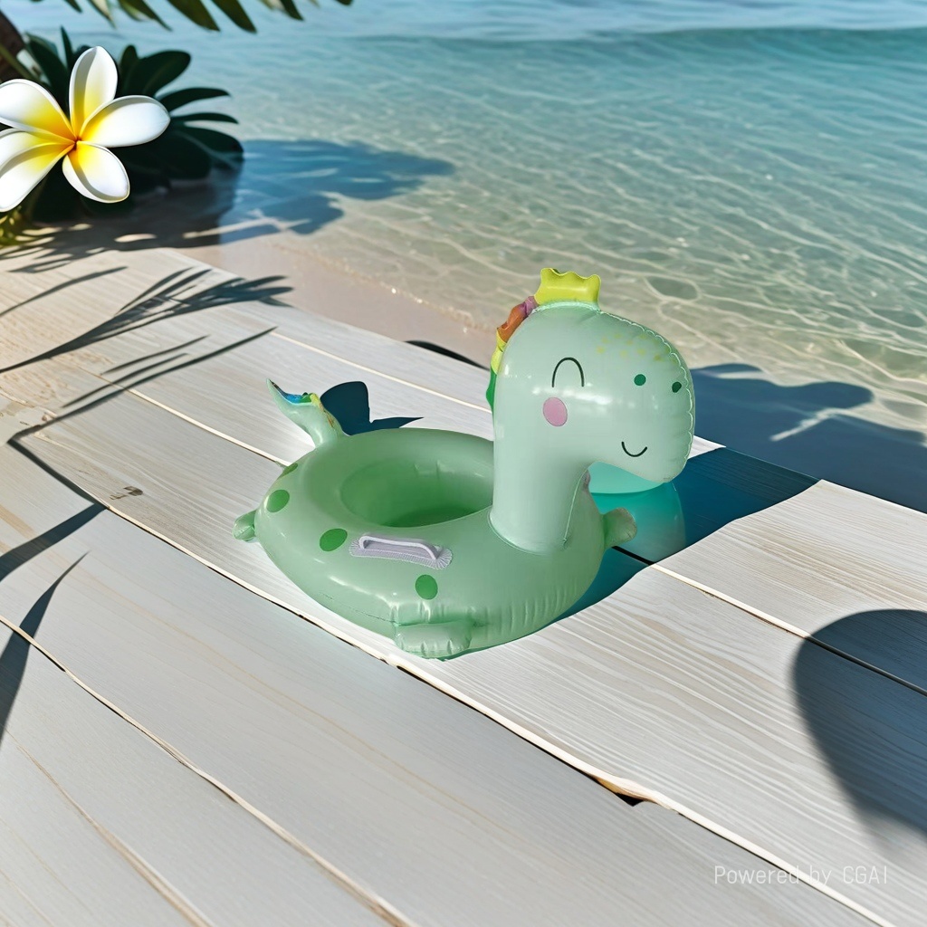 微笑恐龙充气游泳圈带扶手儿童夏季