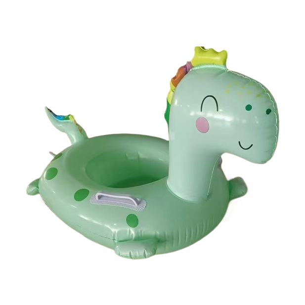 微笑恐龙充气游泳圈带扶手儿童夏季白底实物图