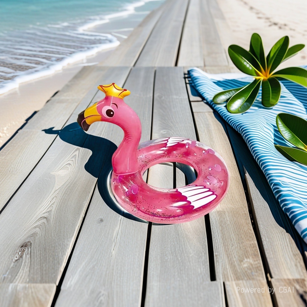 粉色火烈鸟半透明充气游泳圈儿童