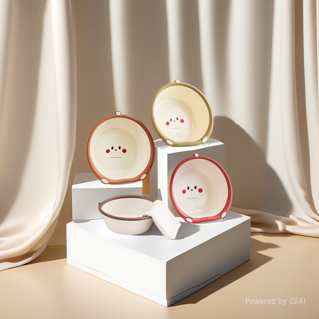Cute cartoon washbasin, stainless steel washbasin with cover, kitchen tableware, trash can, household multi-functional basin