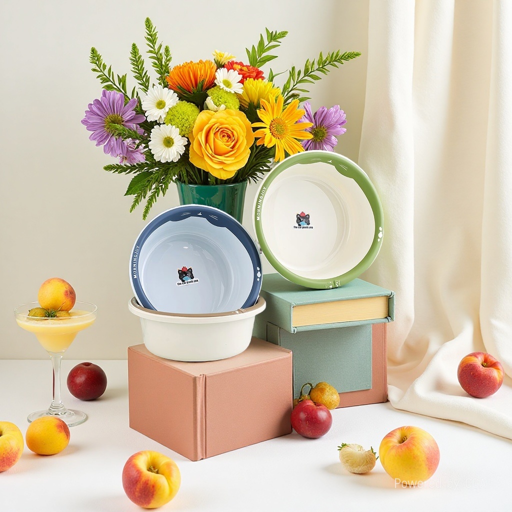 Household thickened plastic washbasins, multi-specification cartoon washbasin, high appearance level, color-blocking plastic basin, bathroom washbasin for washing faces and clothes, wholesale Specification image