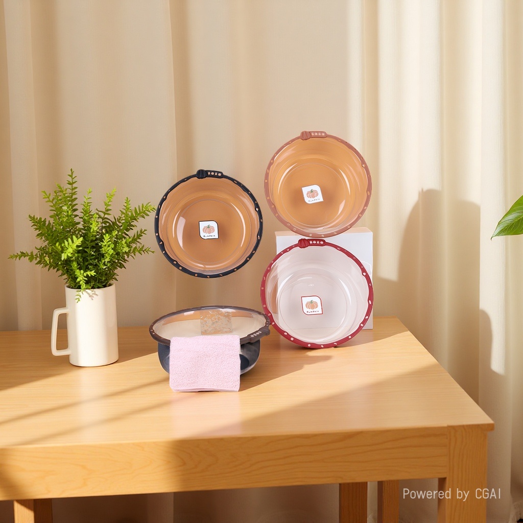 Pumpkin-patterned transparent plastic household basin, stainless steel face and foot wash basin, children's cartoon multi-functional washbasin Specification image