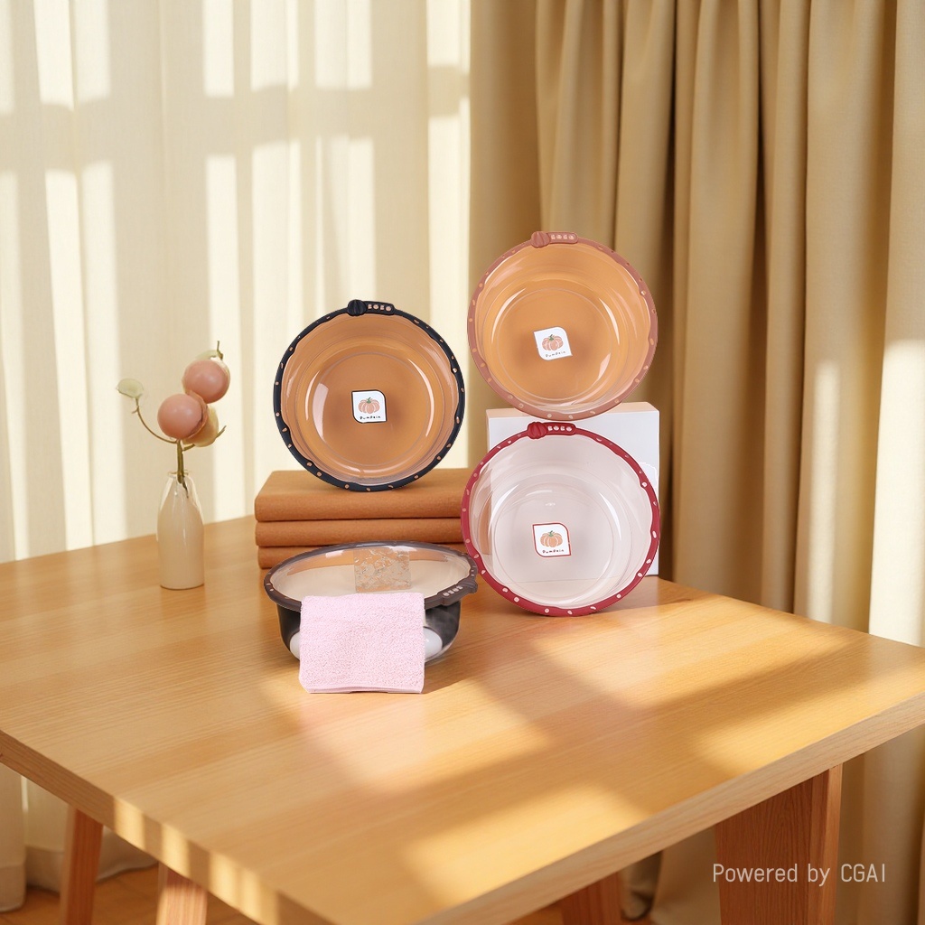 Pumpkin-patterned transparent plastic household basin, stainless steel face and foot wash basin, children's cartoon multi-functional washbasin details Picture