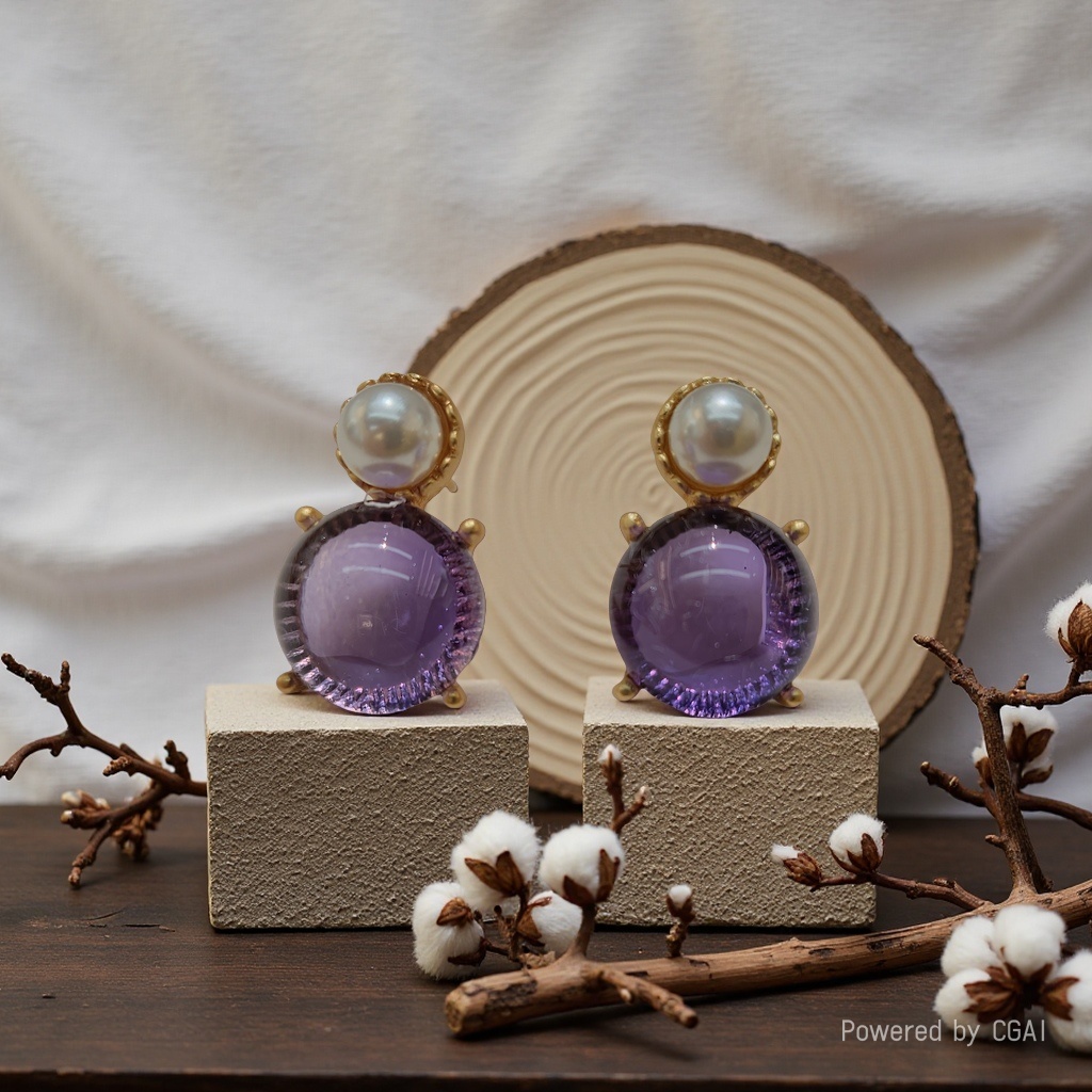 Purple pearl earrings, fashionable earrings, wholesale accessories, women's simple, elegant and versatile style details Picture