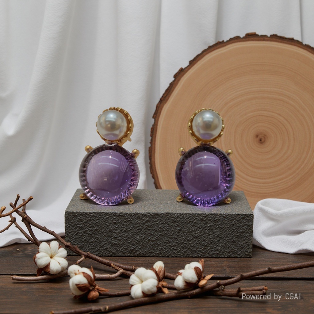 Purple pearl earrings, fashionable earrings, wholesale accessories, women's simple, elegant and versatile style Specification image