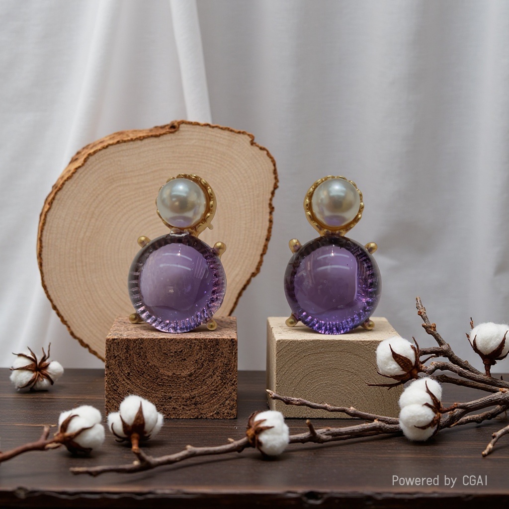 Purple pearl earrings, fashionable earrings, wholesale accessories, women's simple, elegant and versatile style Application Scenario