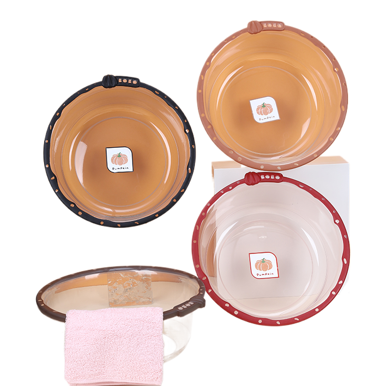 Pumpkin-patterned transparent plastic household basin, stainless steel face and foot wash basin, children's cartoon multi-functional washbasin Item Picture