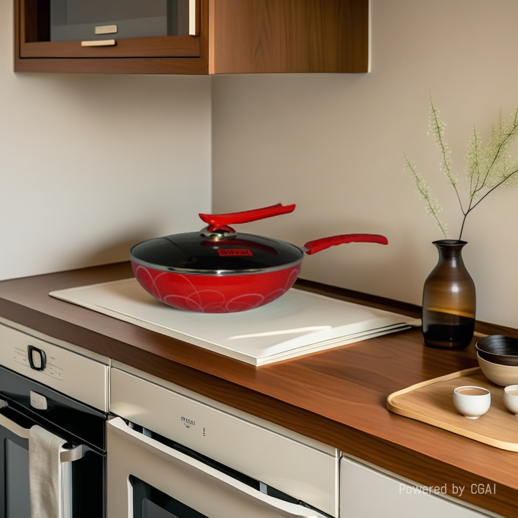 Kitchen Code: Korean imported kitchenware, glossy red natural ceramic non-stick wok, 30cm Item Picture