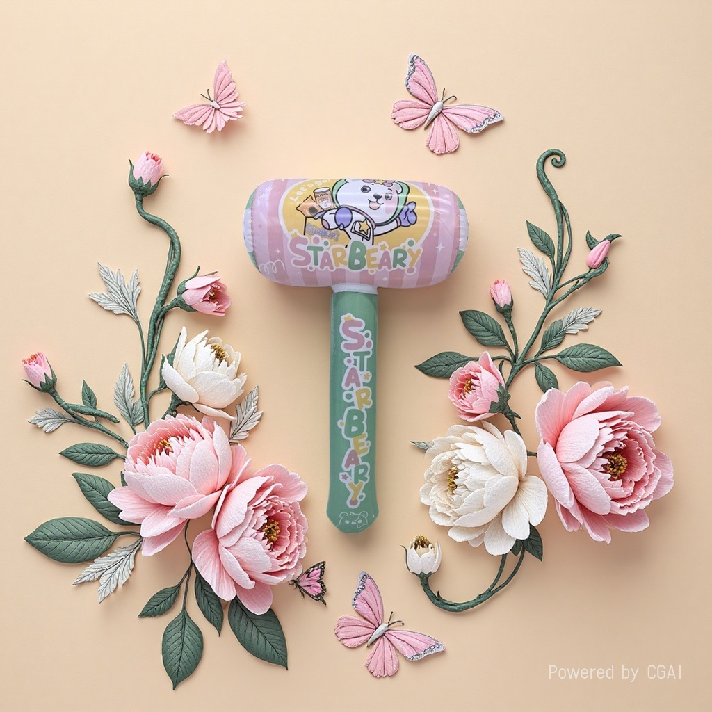 粉锤绿柄宇航小熊充气锤充气玩具