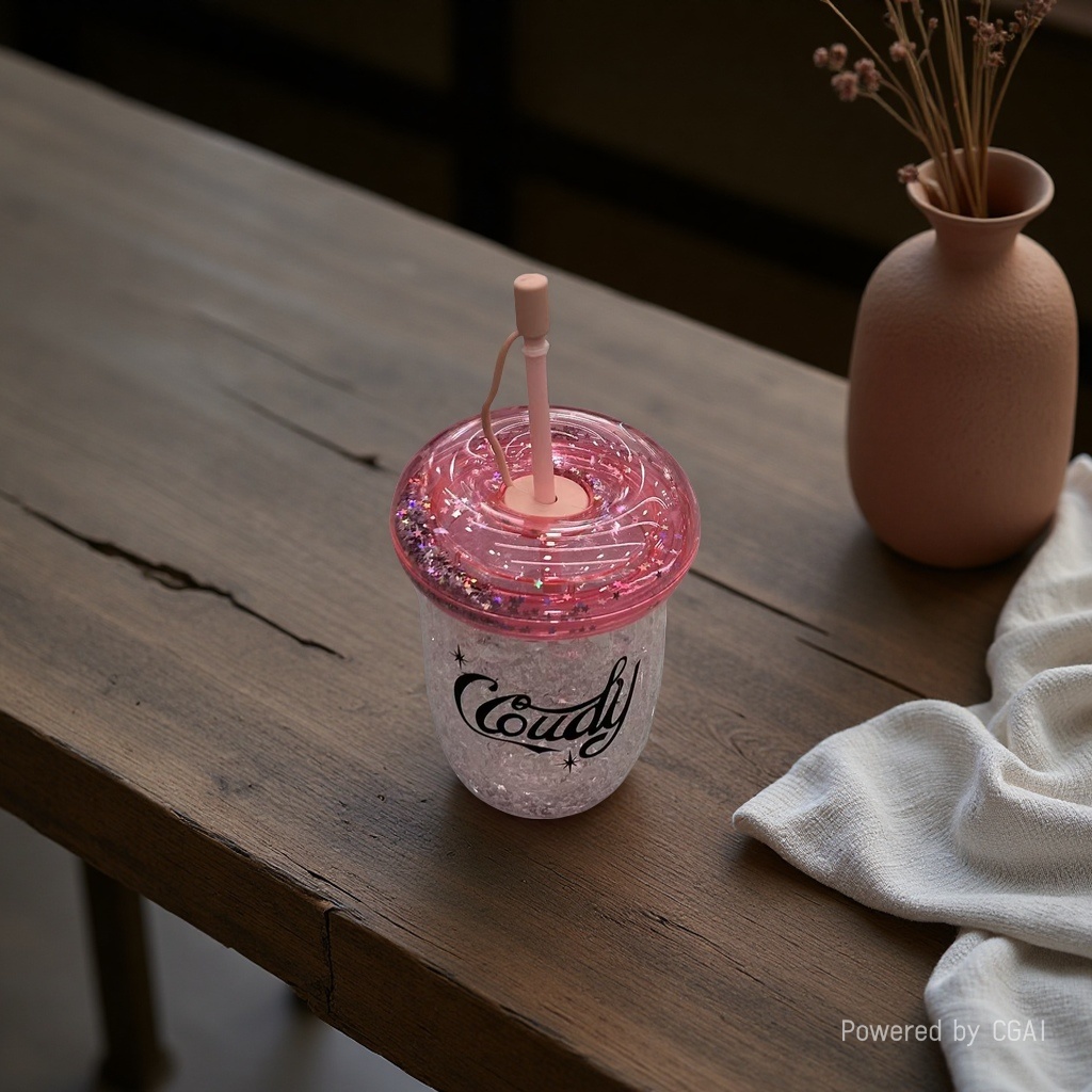Pink glitter straw cup, bamboo joint design, high appearance level girls' water cup, new creative summer ice cup, high appearance level girls' water cup Specification image