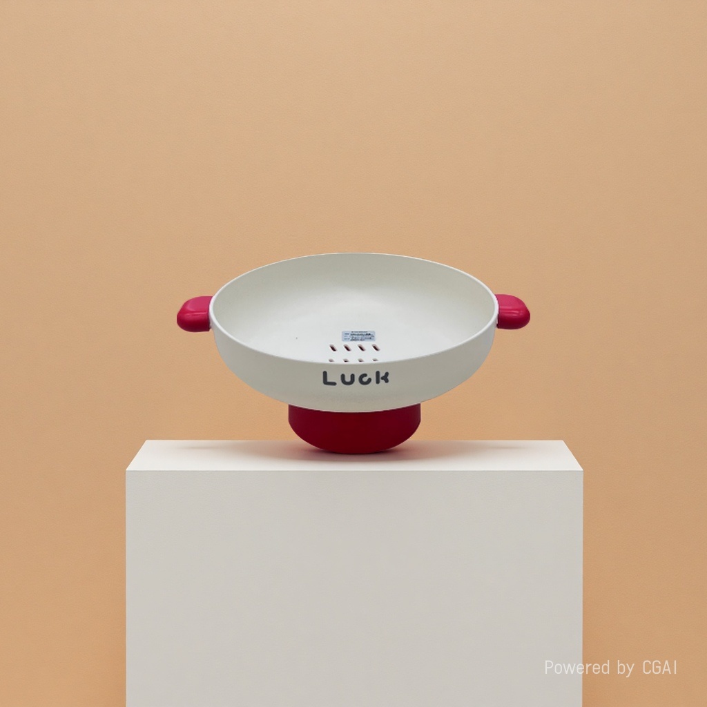 Red and white LUCK double-ear dried fruit plate for home living room, high appearance level fruit plate with base, snack storage plate Application Scenario