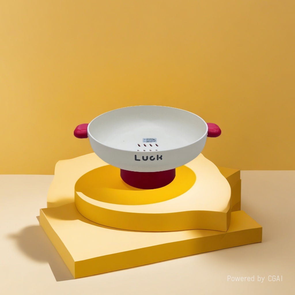 Red and white LUCK double-ear dried fruit plate for home living room, high appearance level fruit plate with base, snack storage plate details Picture