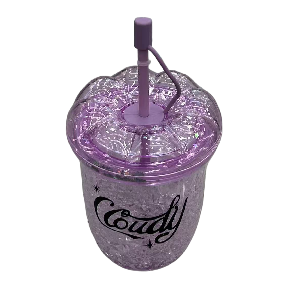 Double-layer petal lid transparent straw cup, popular coffee cup, high appearance level beverage cup, milk tea cup Item Picture