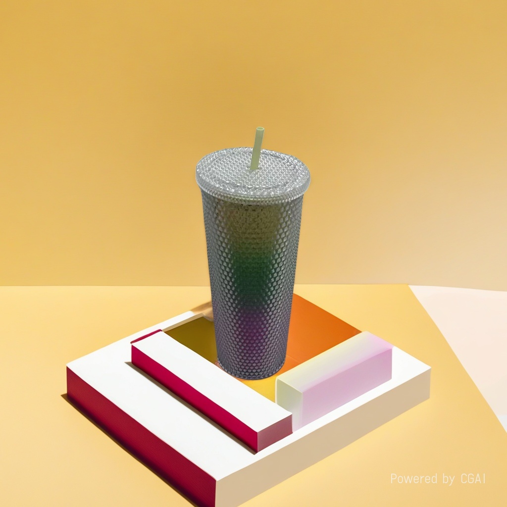 New cross-border special straw cup, double-layer large-capacity fish-scale plastic water cup, creative and colorful girlish heart water bottle Specification image