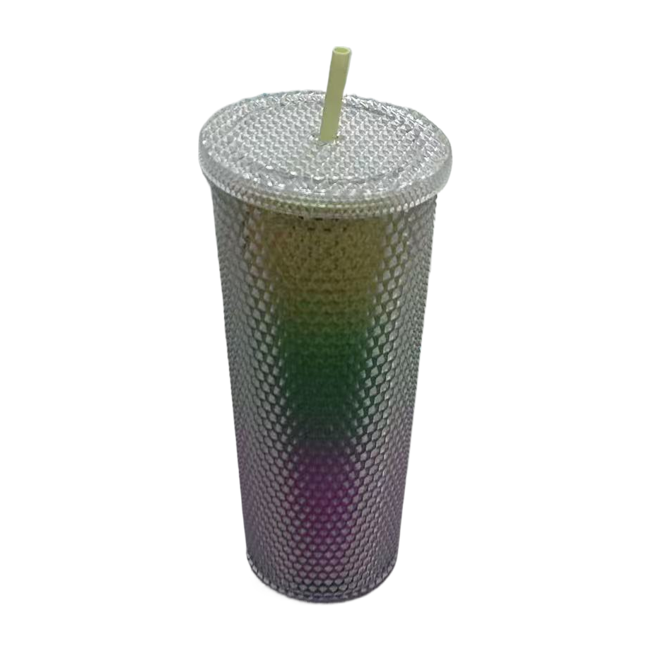 New cross-border special straw cup, double-layer large-capacity fish-scale plastic water cup, creative and colorful girlish heart water bottle Item Picture