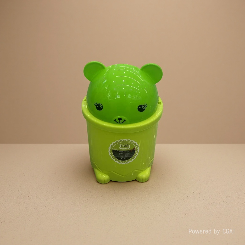 Green bear smiling plastic covered trash can, desktop kitchen, household kitchen trash can, smiling trash can