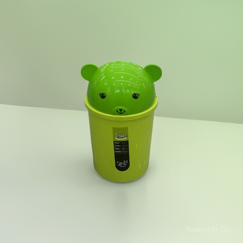 Green bear smiling plastic lid trash can, kitchen household garbage basket, bathroom trash can, smiling trash can