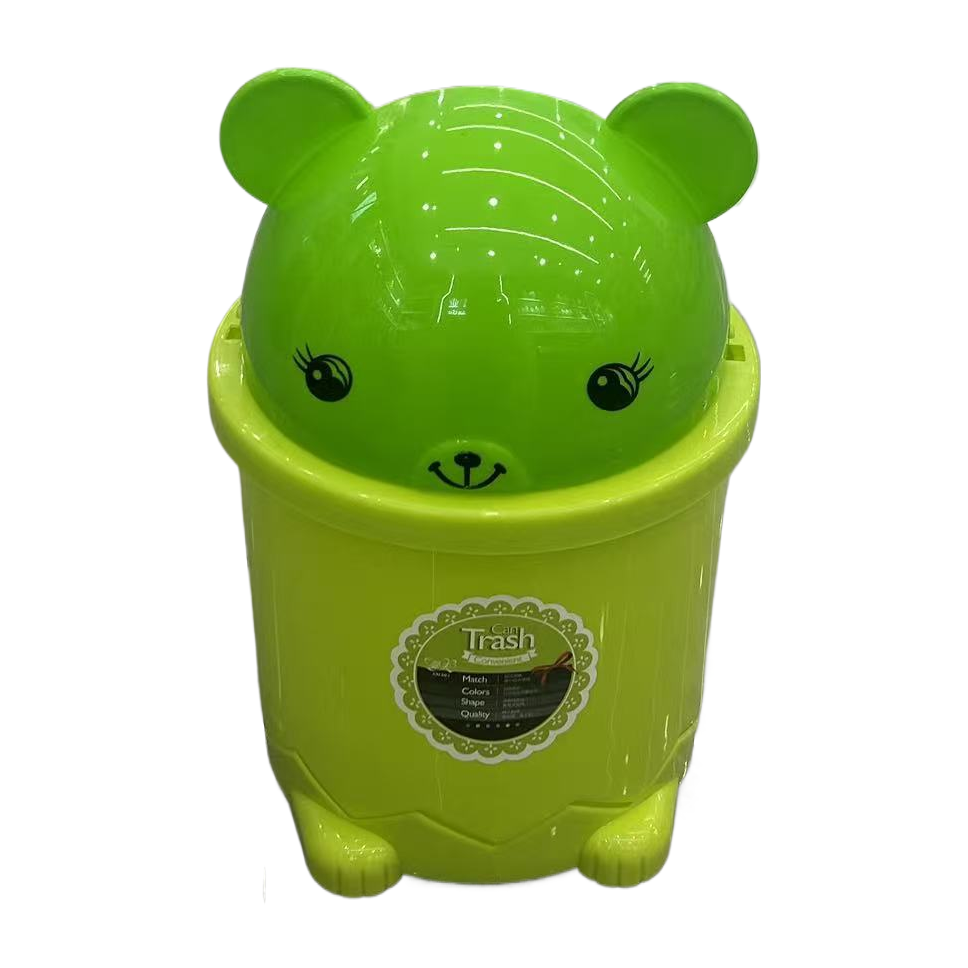 Green bear smiling plastic covered trash can, desktop kitchen, household kitchen trash can, smiling trash can Specification image