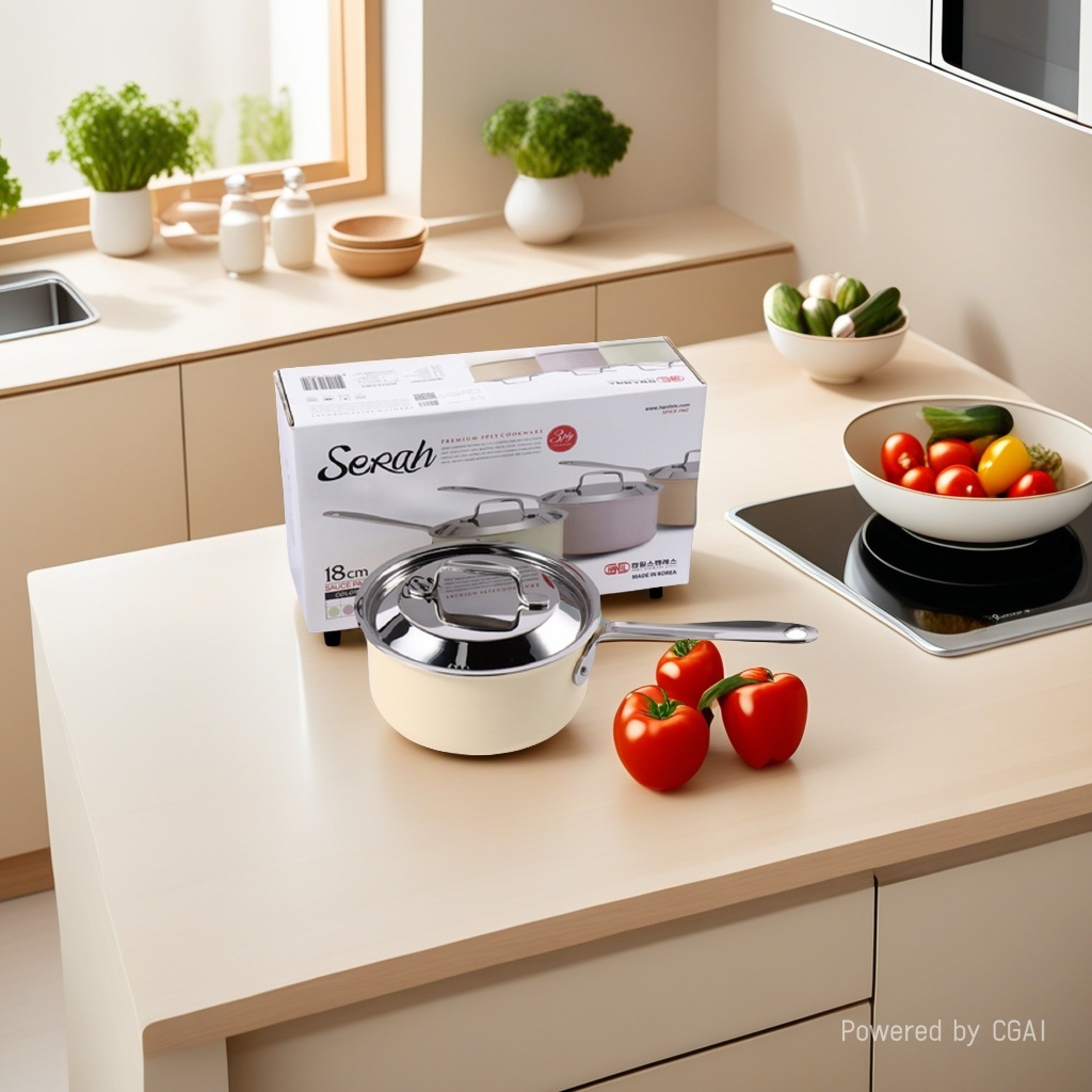 Cream-colored Korean-style double-ear instant noodle pot, stainless steel pot, stainless steel sleeve pot, enamel pot, multi-functional soup pot, household kitchenware details Picture