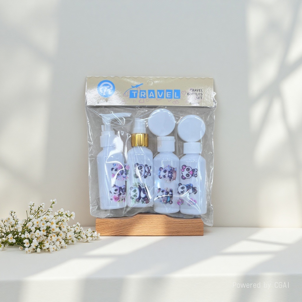 Cartoon portable portioning bottle set, travel and business trip skin care product sample bottle, press spray bottle combination, travel portioning bottle set, press portable cosmetics empty bottle, shampoo and body wash portioning bottle wholesale Application Scenario