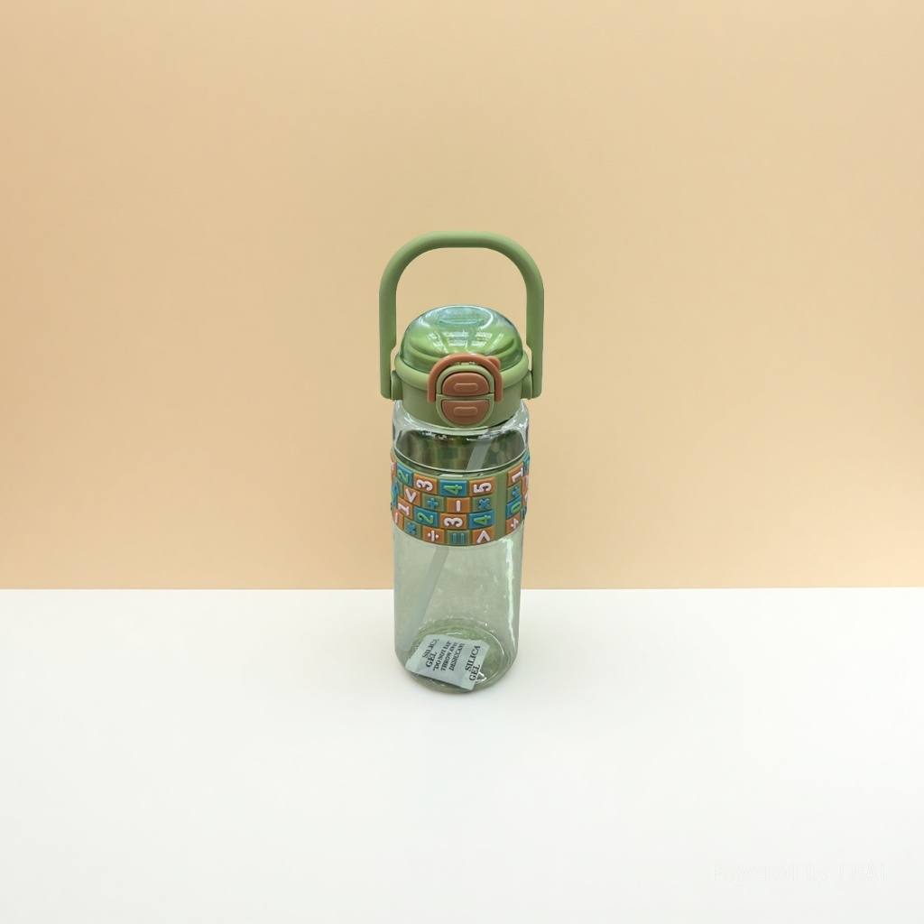 Letter pattern children's plastic water cup, portable handle straw cup, baby drinking water bottle, cartoon letter children's water cup with straw, summer outdoor portable leak-proof baby drinking water cup wholesale Specification image