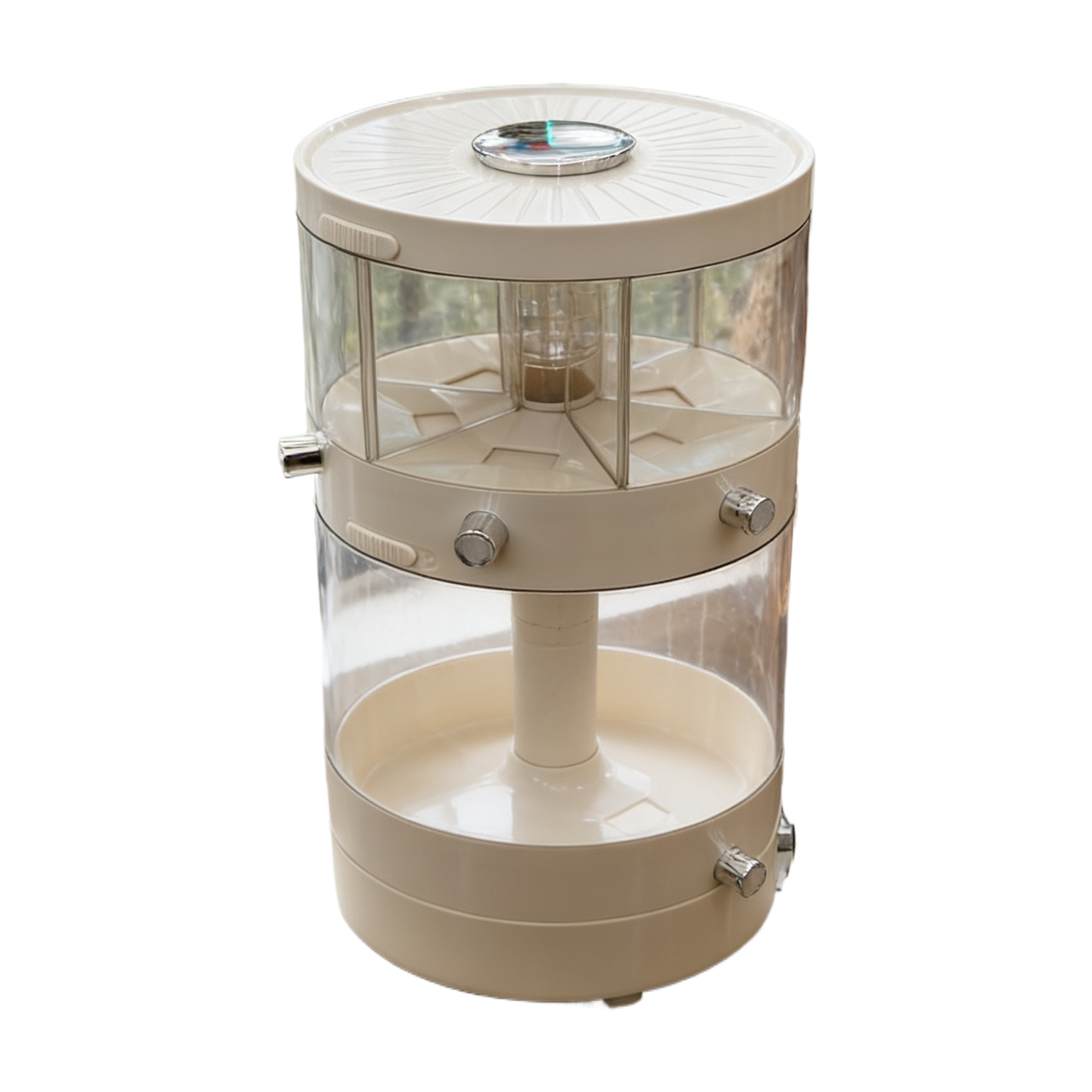 Rotating rice bucket transparent multi-layer compartmented rice storage box, household insect-proof and moisture-proof grain storage bucket, kitchen rotating coarse grain bucket transparent multi-layer rice bucket compartmented grain storage cabinet wholesale Item Picture