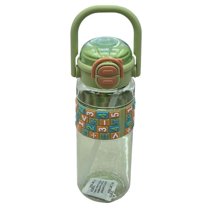 Letter pattern children's plastic water cup, portable handle straw cup, baby drinking water bottle, cartoon letter children's water cup with straw, summer outdoor portable leak-proof baby drinking water cup wholesale Item Picture