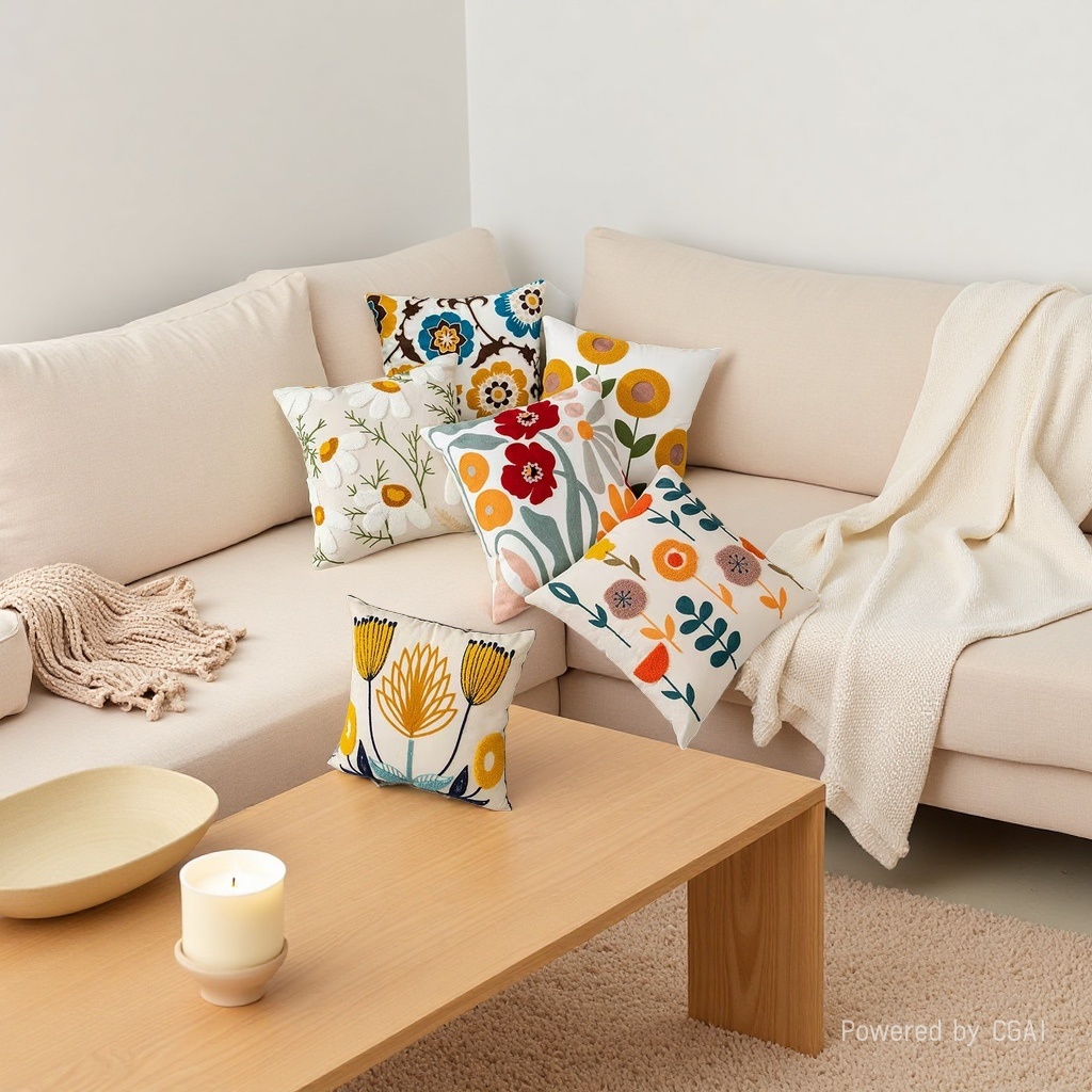 新款毛巾绣抱枕套田园风家居沙发抱枕不含芯床头靠垫办公室腰靠垫090201731