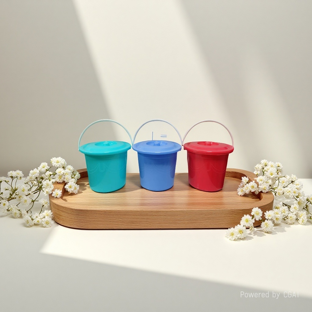 Colorful thickened plastic small buckets with LIDS and handles for household storage, children's beach play water buckets, multi-color plastic sealed small buckets with handles and LIDS for household storage, student art studio pen-washing buckets wholesale Specification image
