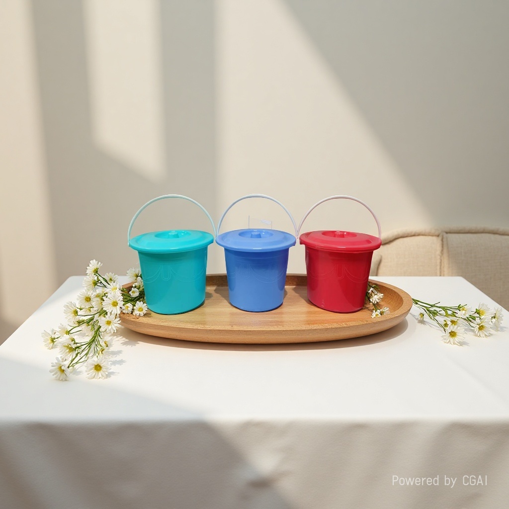 Colorful thickened plastic small buckets with LIDS and handles for household storage, children's beach play water buckets, multi-color plastic sealed small buckets with handles and LIDS for household storage, student art studio pen-washing buckets wholesale Application Scenario