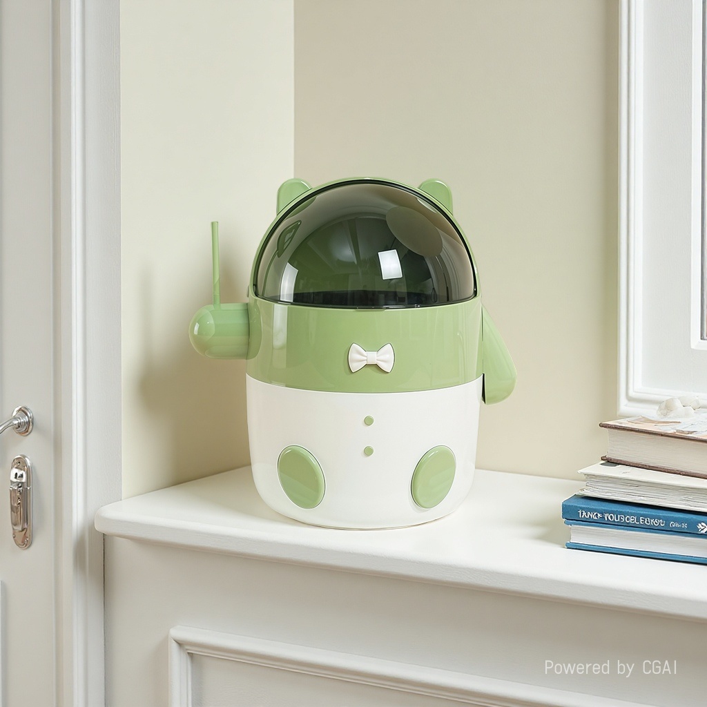 暴富小熊垃圾桶高颜值卡通迷你收纳桶家用书桌床头带盖垃圾筒批发