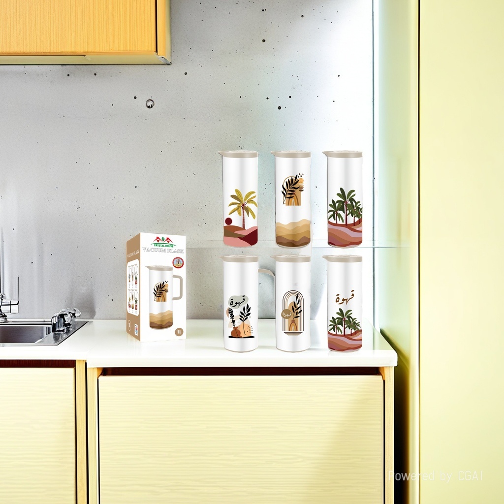 Wholesale of 1L ABS plastic shell and pink glass inner liner vacuum insulated kettle with coconut tree printing Application Scenario