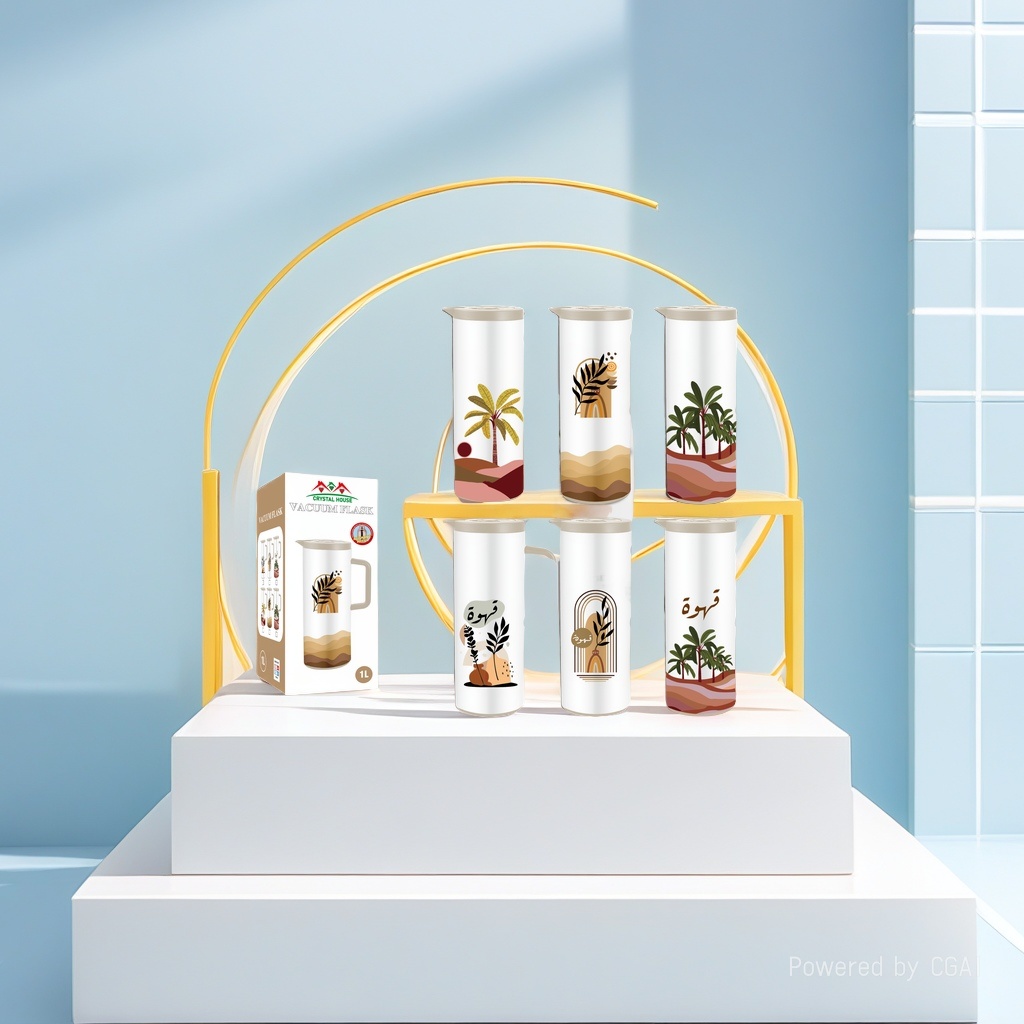 Wholesale of 1L ABS plastic shell and pink glass inner liner vacuum insulated kettle with coconut tree printing details Picture