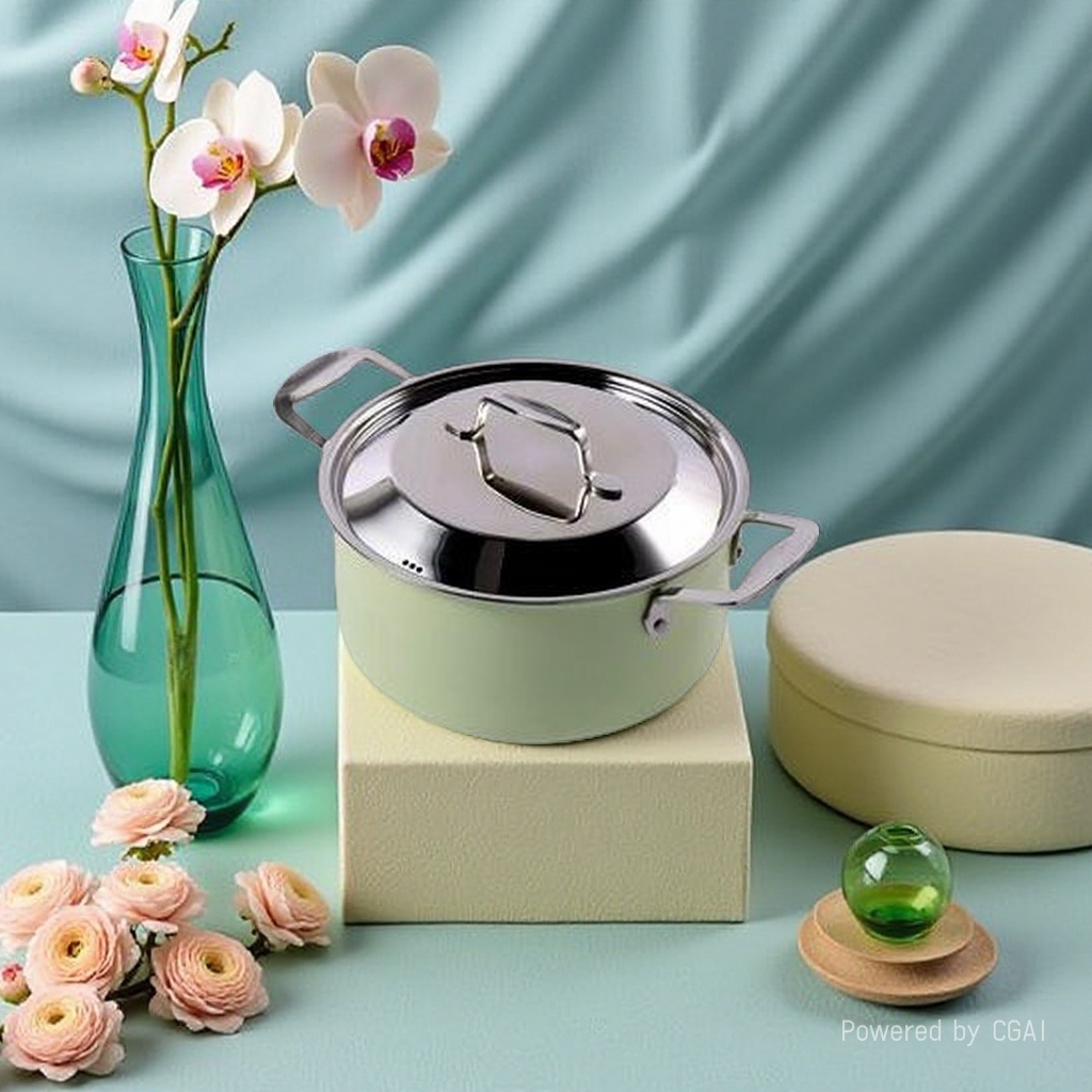 High-quality stainless steel pot, light green cookware, enamel pot, glass lid, snow flat pot, multi-functional kitchen stewing pot