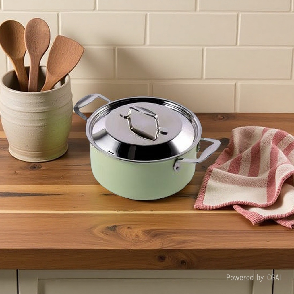 High-quality stainless steel pot, light green cookware, enamel pot, glass lid, snow flat pot, multi-functional kitchen stewing pot