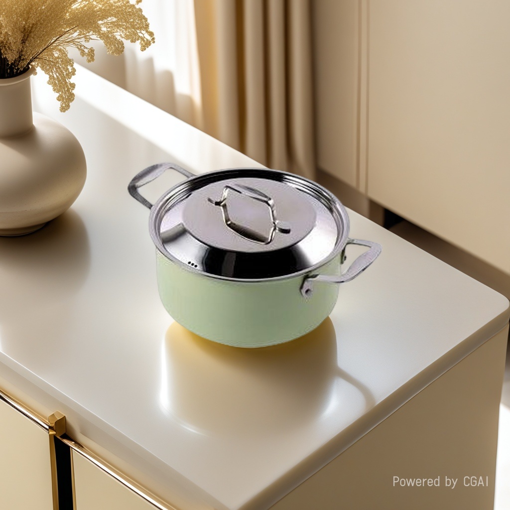 High-quality stainless steel pot, light green cookware, enamel pot, glass lid, snow flat pot, multi-functional kitchen stewing pot