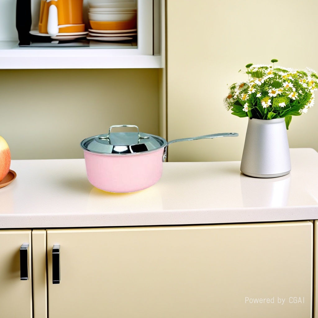 Original imported three-layer stainless steel single-handle soup pot from South Korea, 18cm in pink, green and beige (color can be noted) Specification image