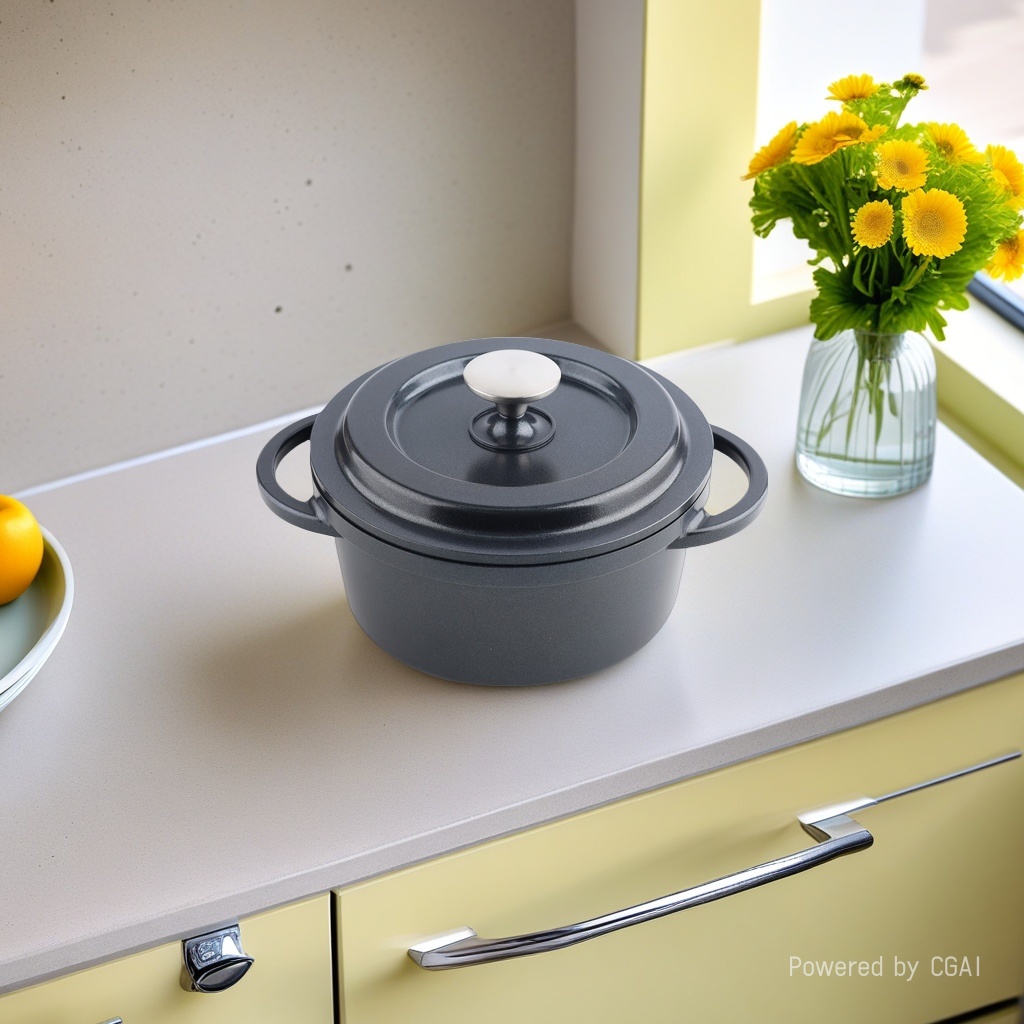 Multi-functional dark grey cast iron pot, stainless steel pot, enamel pot, glass lid baking tray kitchenware set Application Scenario