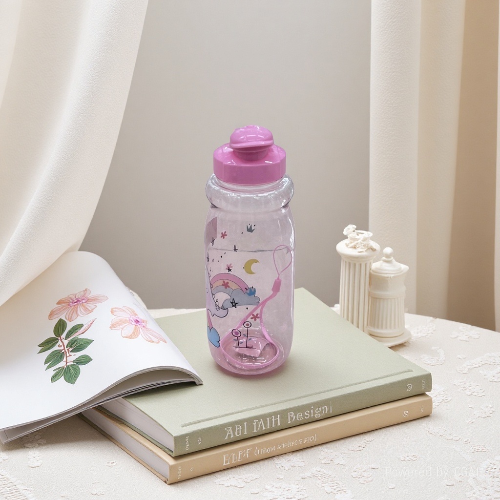 Summer outdoor sports large-capacity plastic cup, portable car travel cup, anti-drop and leak-proof cartoon pattern water bottle, high appearance level cup, girls' water cup
