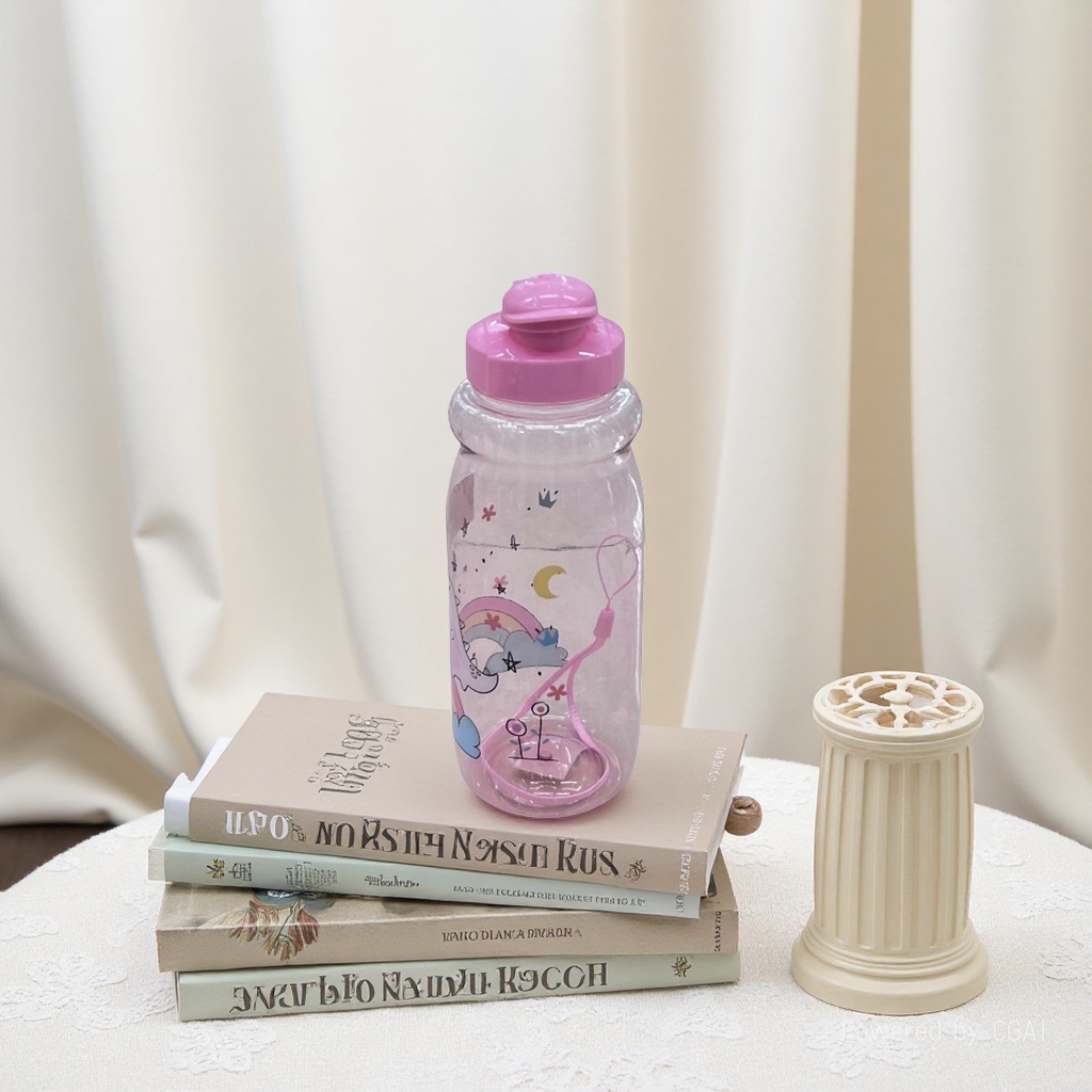 Summer outdoor sports large-capacity plastic cup, portable car travel cup, anti-drop and leak-proof cartoon pattern water bottle, high appearance level cup, girls' water cup details Picture