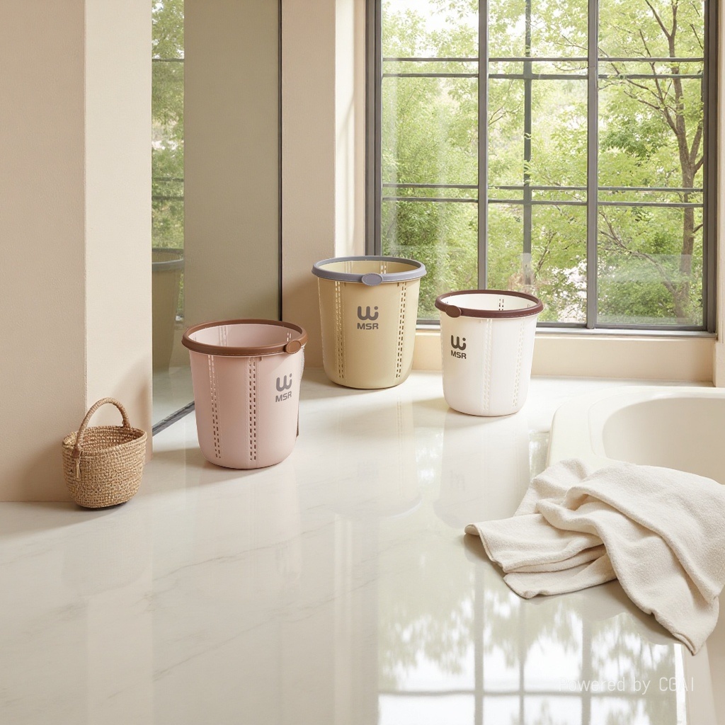 MSR household hollow trash can, multi-color simple design with pressure ring, large-capacity uncovered waste paper basket for living room, bedroom and bathroom wholesale Item Picture