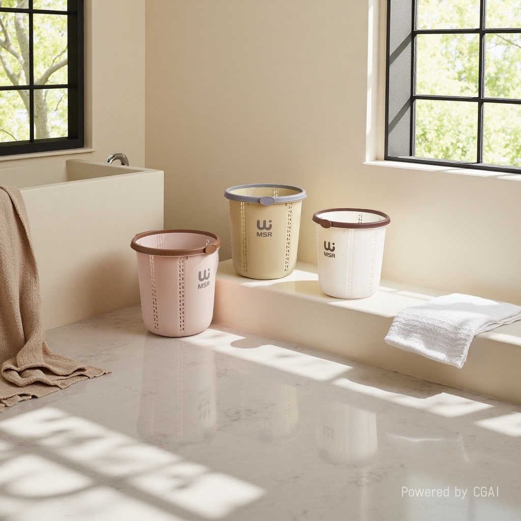 MSR household hollow trash can, multi-color simple design with pressure ring, large-capacity uncovered waste paper basket for living room, bedroom and bathroom wholesale details Picture