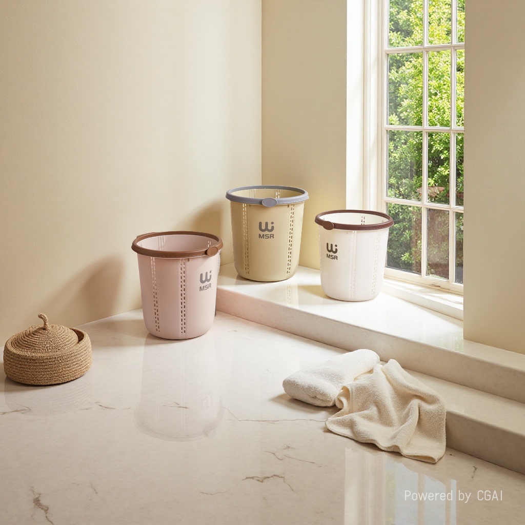 MSR household hollow trash can, multi-color simple design with pressure ring, large-capacity uncovered waste paper basket for living room, bedroom and bathroom wholesale Specification image