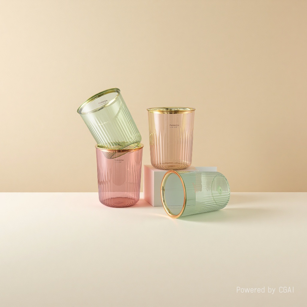 Light luxury golden-edge vertical pattern trash can, high appearance level for home living room and bedroom, large-capacity wastebasket, bathroom and kitchen, uncovered plastic trash can wholesale details Picture