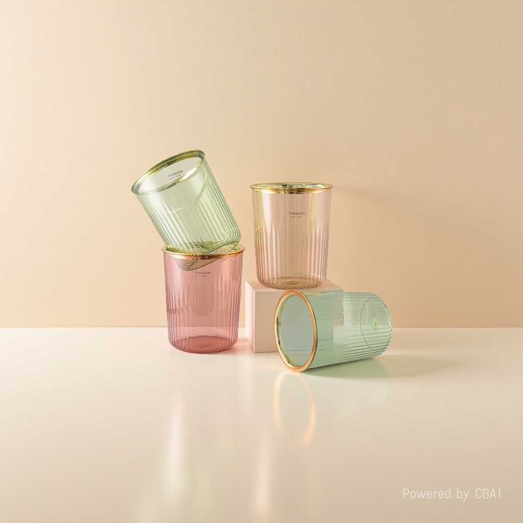 Light luxury golden-edge vertical pattern trash can, high appearance level for home living room and bedroom, large-capacity wastebasket, bathroom and kitchen, uncovered plastic trash can wholesale Specification image