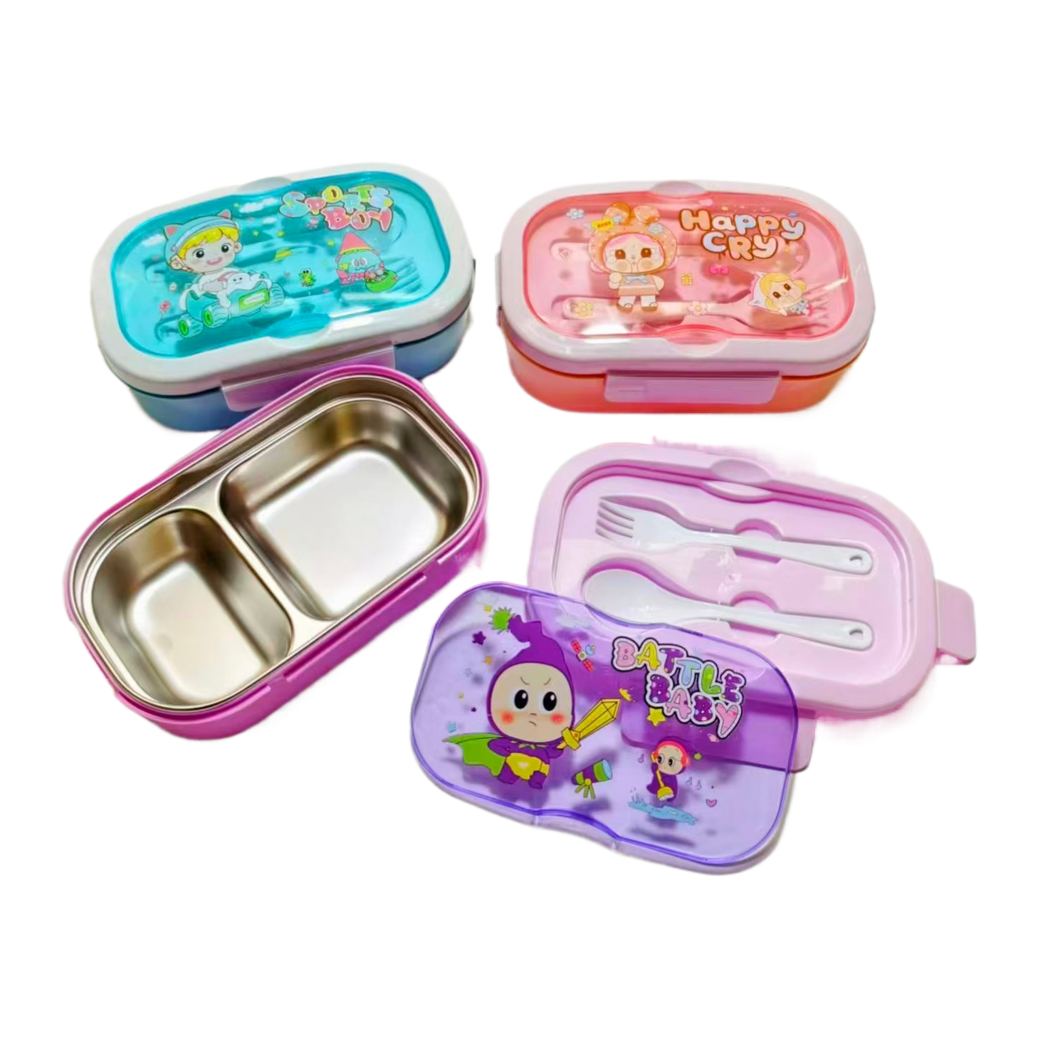 علبة وجبة طعام للأطفال من نوع مزدوج مزود بشريط الكرتون المطبوع Item Picture